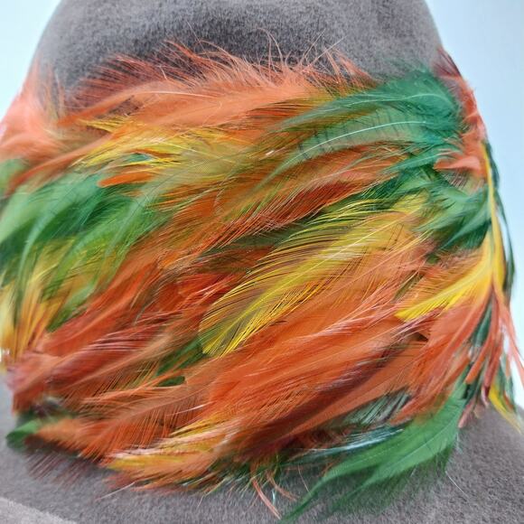 Mr Josephs Original Brown Fedora Felt Coche Hat w Multicolor Feathers New York main image 9